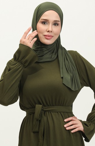 Flounced Sleeve Belted Dress 0304-01 Khaki 0304-01