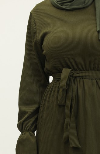 Doppellagiges Gerafftes Kleid Mit Memory-Rock NZR003B-01 Khaki 003B-01