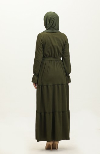 Kleid Mit Volantärmeln Und Gürtel 0304-01 Khaki 0304-01