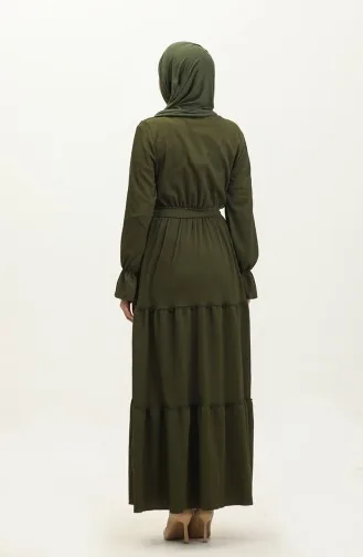 Jurk Met Volantmouwen En Riem 0304-01 Kaki 0304-01