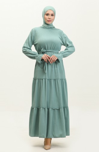 Hafza Skirt Double Layer Shirred Dress NZR003B-02 Çağla Green 003B-02