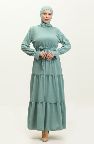 Flounced Sleeve Belted Dress 0304-02 Green 0304-02