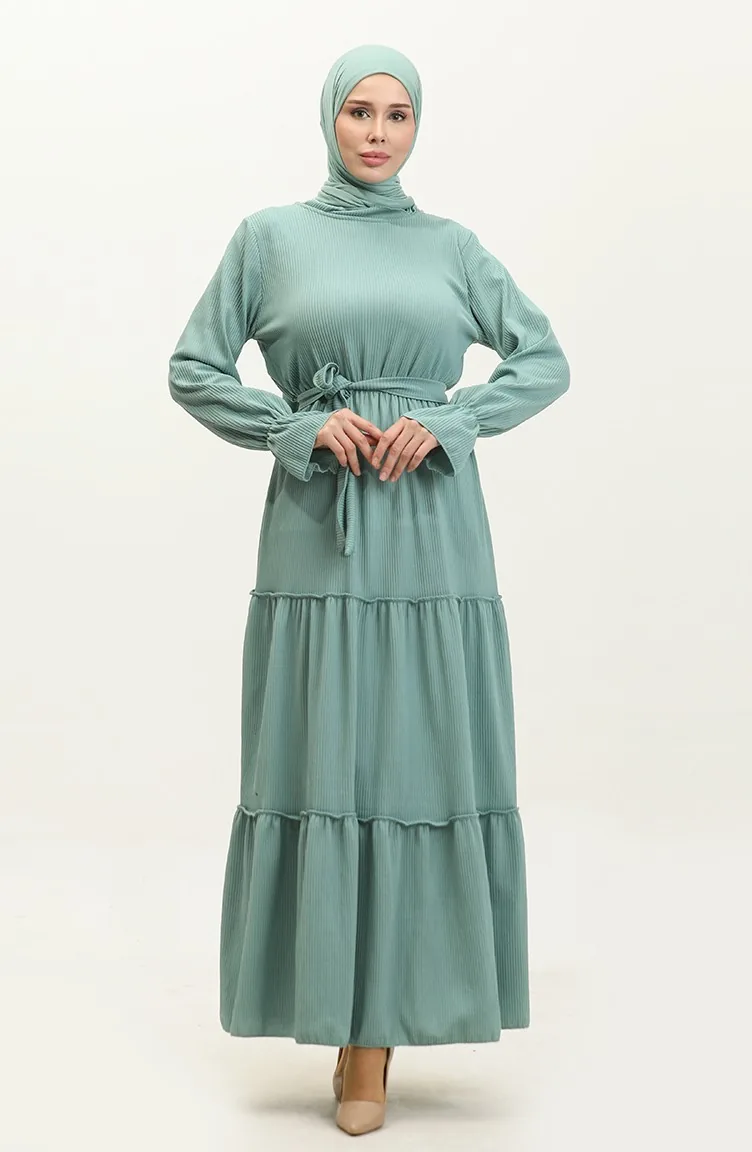 Robe Ceinturée Manches Volants 0304-02 Vert 0304-02
