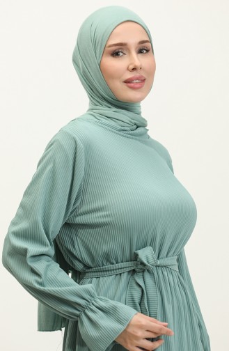 Hafza Skirt Double Layer Shirred Dress NZR003B-02 Çağla Green 003B-02