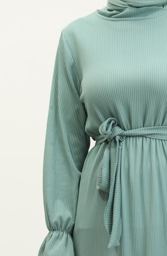 Kolları Volanlı Kuşaklı Elbise 0304-02 Çağla Yeşili