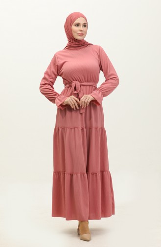 Belted Dress With Flounce Sleeves 0304-03 Dusty Rose 0304-03