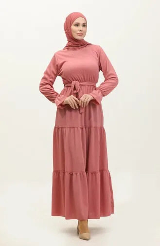 Robe Ceinturée Manches Volants 0304-03 Rose Poudré 0304-03