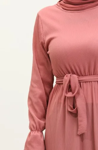 Robe Ceinturée Manches Volants 0304-03 Rose Poudré 0304-03