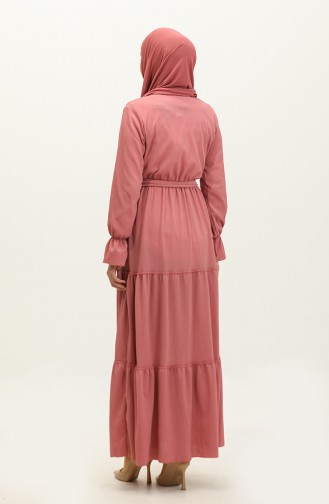 Belted Dress With Flounce Sleeves 0304-03 Dusty Rose 0304-03