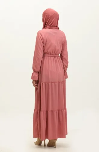 Robe Ceinturée Manches Volants 0304-03 Rose Poudré 0304-03