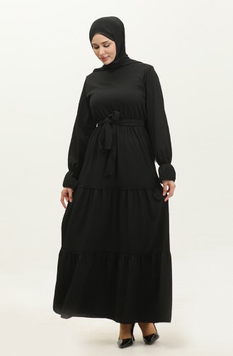 Robe A Ceinture Et Volants 0304-04 Noir 0304-04