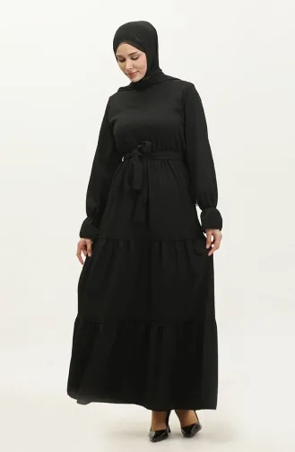 Volantkleid Mit Gürtel Und Gürtel 0304-04 Schwarz 0304-04