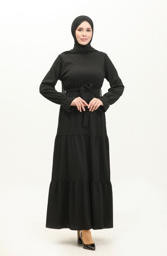 Robe A Ceinture Et Volants 0304-04 Noir 0304-04