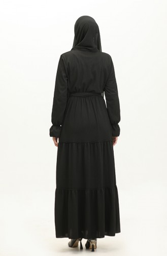 Volantkleid Mit Gürtel Und Gürtel 0304-04 Schwarz 0304-04