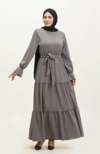 Robe Ceinturée Manches Volants 0304-05 Gris 0304-05