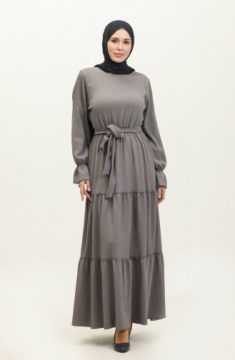 Kleid Mit Gürtel Und Volantärmeln 0304-05 Grau 0304-05