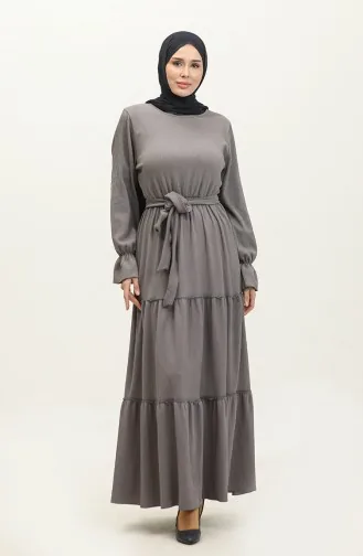 Robe Ceinturée Manches Volants 0304-05 Gris 0304-05