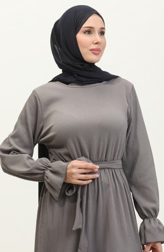 Belted Dress With Flounce Sleeves 0304-05 Gray 0304-05