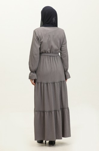 Belted Dress With Flounce Sleeves 0304-05 Gray 0304-05