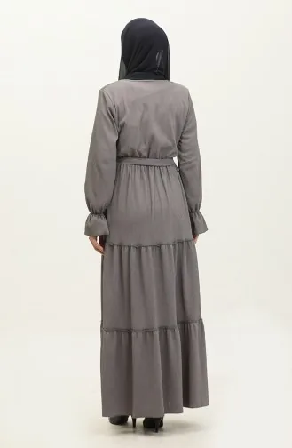 Robe Ceinturée Manches Volants 0304-05 Gris 0304-05