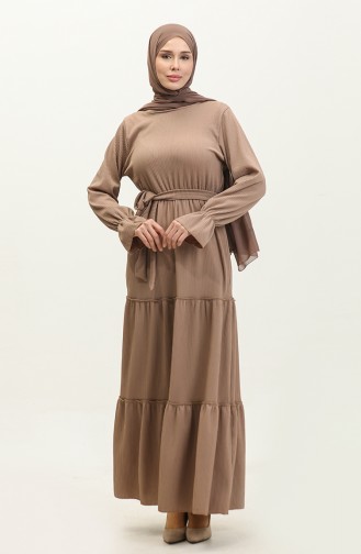 Belted Dress With Flounce Sleeves 0304-06 Mink 0304-06