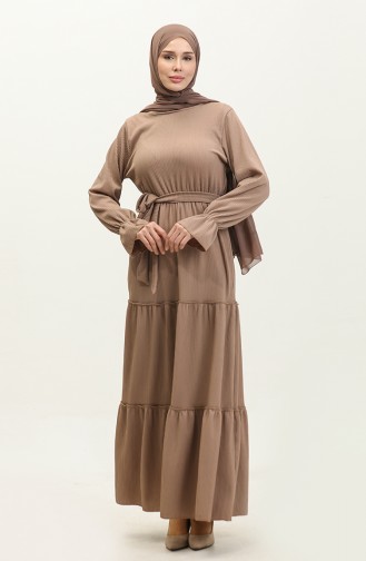 Hafza Skirt Double Layer Gathered Dress NZR003B-06 Mink 003B-06