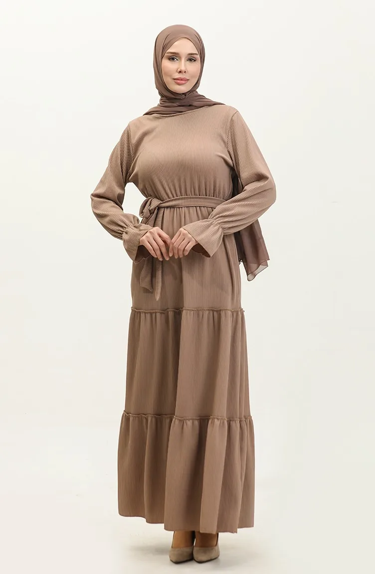Kleid Mit Gürtel Und Volantärmeln 0304-06 Nerz 0304-06