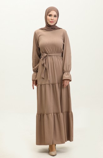 Belted Dress With Flounce Sleeves 0304-06 Mink 0304-06