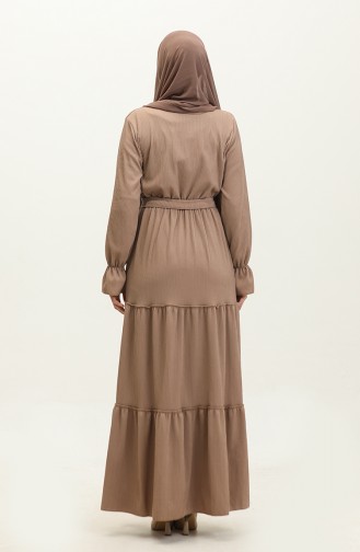 Hafza Skirt Double Layer Gathered Dress NZR003B-06 Mink 003B-06