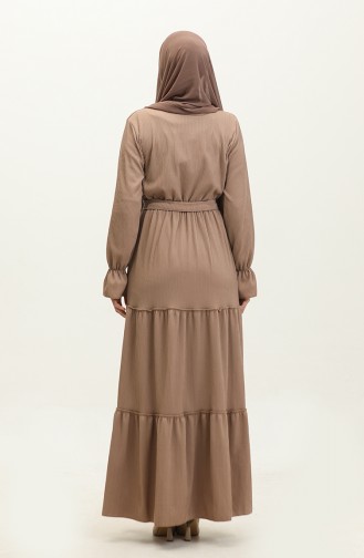 Belted Dress With Flounce Sleeves 0304-06 Mink 0304-06