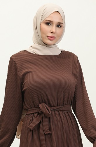 Belted Dress With Flounce Sleeves 0304-07 Brown 0304-07