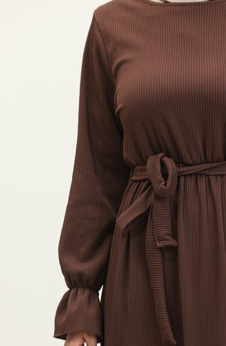 Robe Ceinturée Manches Volants 0304-07 Marron 0304-07