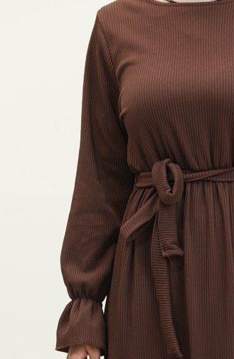 Belted Dress With Flounce Sleeves 0304-07 Brown 0304-07