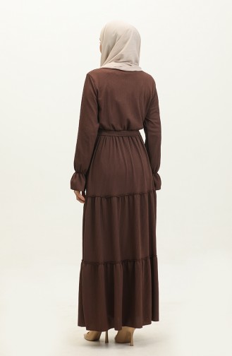 Belted Dress With Flounce Sleeves 0304-07 Brown 0304-07