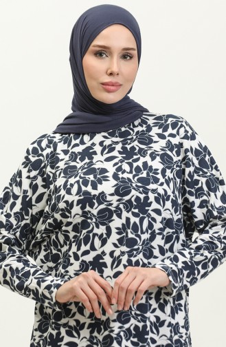 Robe Longue à Motifs 8687-01 Bleu Marine 8687-01