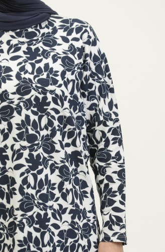 Robe Longue à Motifs 8687-01 Bleu Marine 8687-01