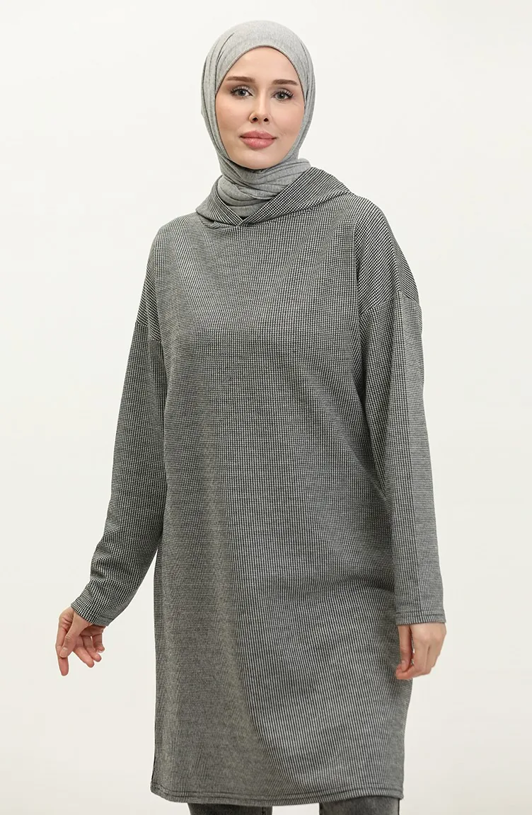 Hooded winter Tunic 8678-01 Black Gray 8678-01