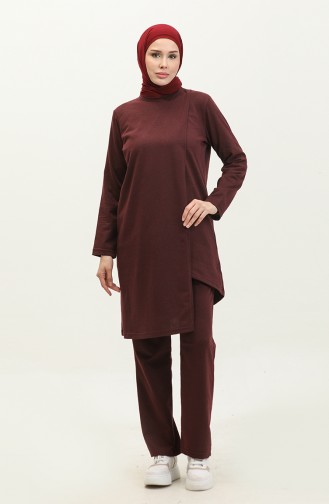 Asymmetrical Cut Two Thread Tracksuit 03076-02 Claret Red 03076-02