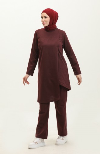 Asymmetrical Cut Two Thread Tracksuit 03076-02 Claret Red 03076-02