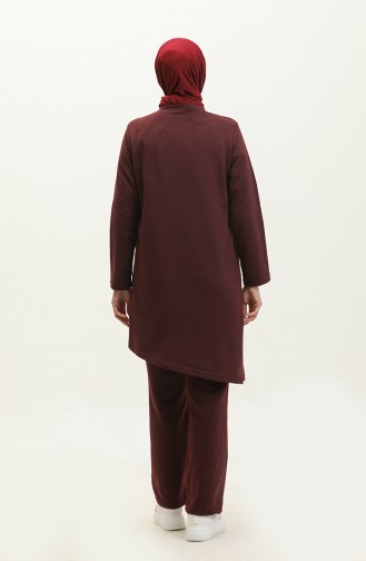 Asymmetrical Cut Two Thread Tracksuit 03076-02 Claret Red 03076-02