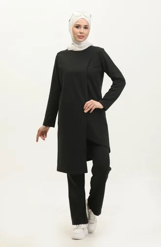 طقم رياضي خيطان غير متناظر 03076-03 أسود 03076-03