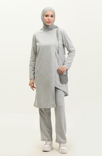 Asymmetrical Cut Two Thread Tracksuit Set 03076-05 Gray 03076-05