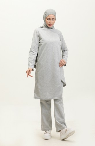 Asymmetrical Cut Two Thread Tracksuit Set 03076-05 Gray 03076-05