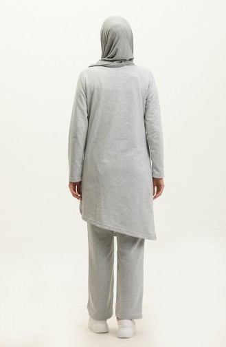 Asymmetrical Cut Two Thread Tracksuit Set 03076-05 Gray 03076-05