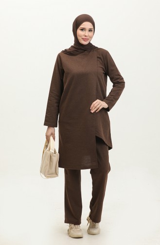 Asymmetrical Cut Two Thread Tracksuit 03076-06 Brown 03076-06