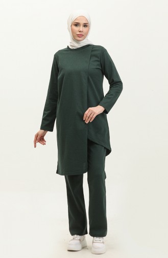 Asymmetric Cut Two-Thread Tracksuit Set 03076-10 Emerald Green 03076-10