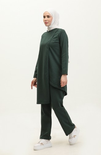 Asymmetric Cut Two-Thread Tracksuit Set 03076-10 Emerald Green 03076-10