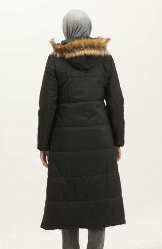 Vivezza Hooded Ray Pattern Quilted Fur Coat 8515-01 Black 8515-01