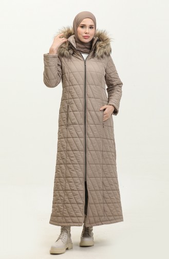 Furry Long Quilted Coat 505324-04 Mink 505324-04