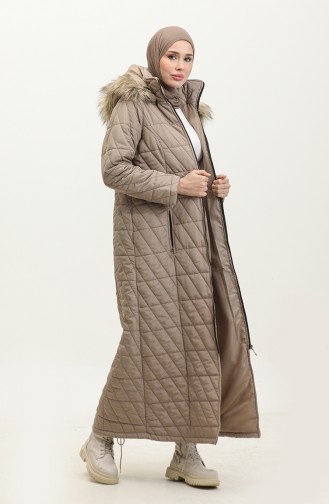 Furry Long Quilted Coat 505324-04 Mink 505324-04